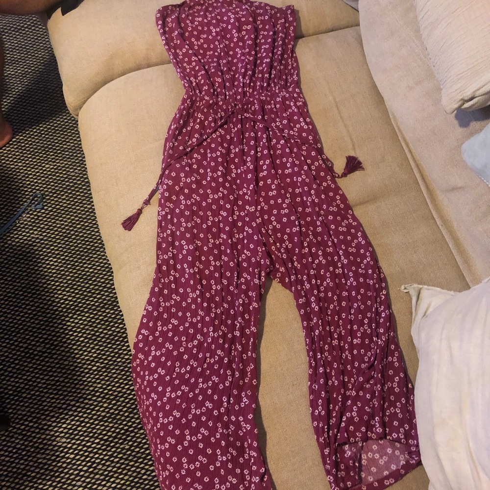 Purple strapless jumpsuit